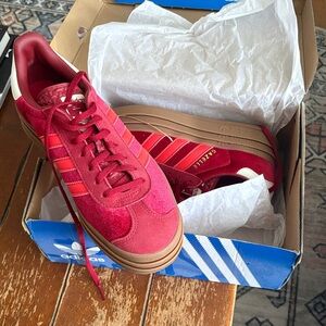 Brand new Adidas Gazelle Bold Burgundy Red w/ Neon Platform Sneakers